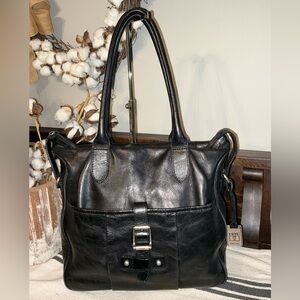 Frye Parker Leather Black Tote Shoulder Bag Retail $418